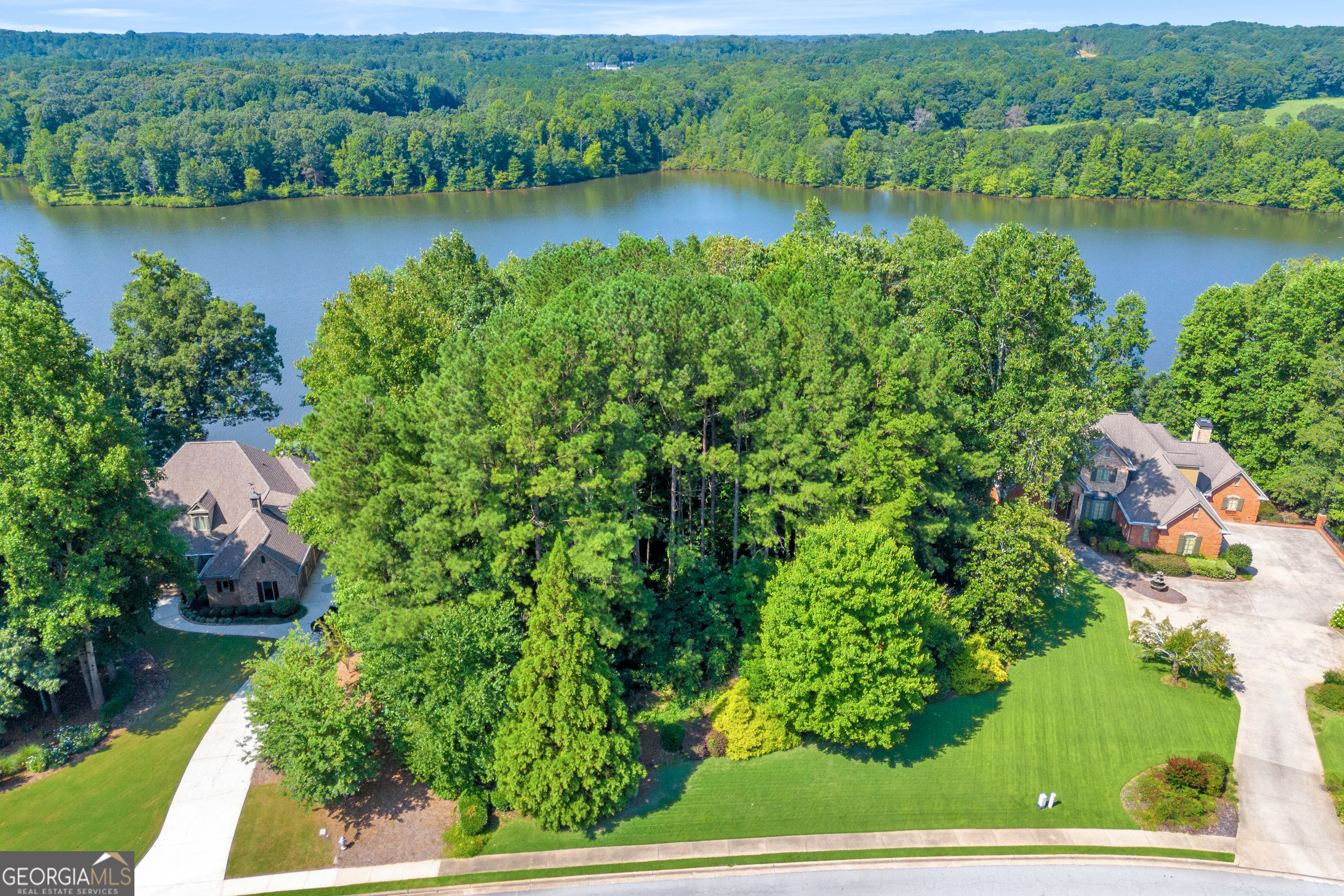 an aerial view of a houses with lake view