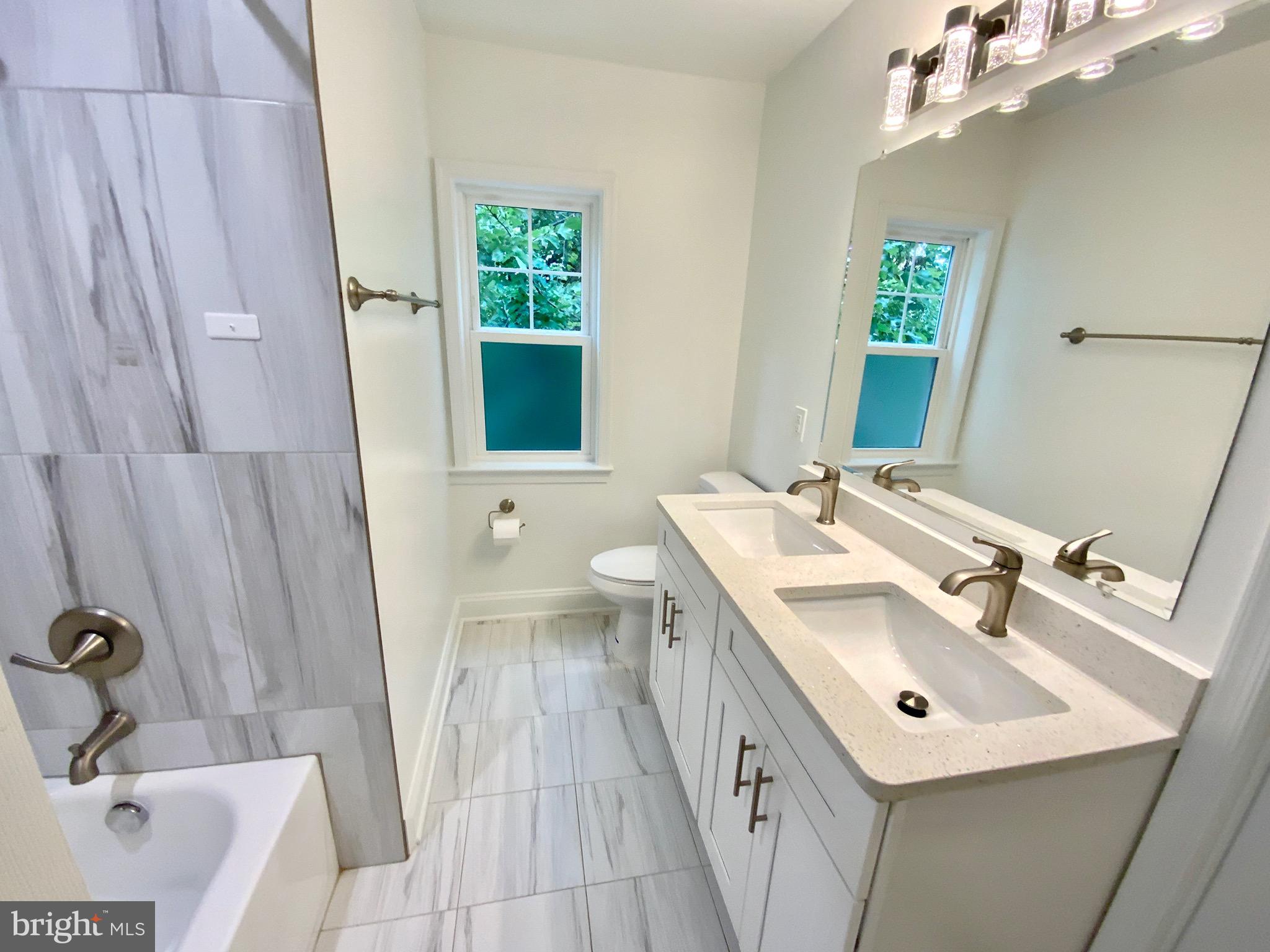 1318 Ingraham Street Northwest Washington, DC 20011 - Photo 23 of 35 a bathroom with a sink a toilet and a mirror