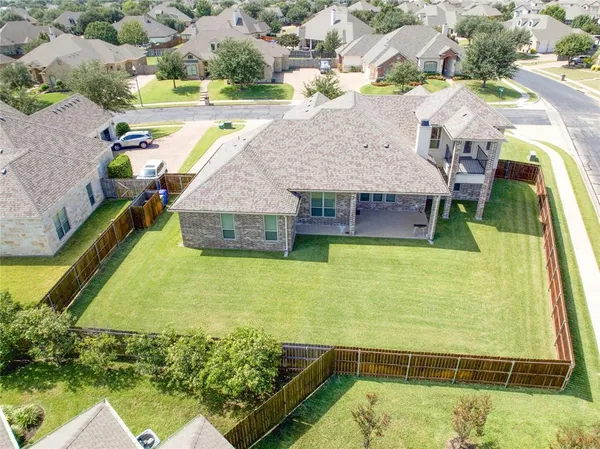 a aerial view of a swimming pool