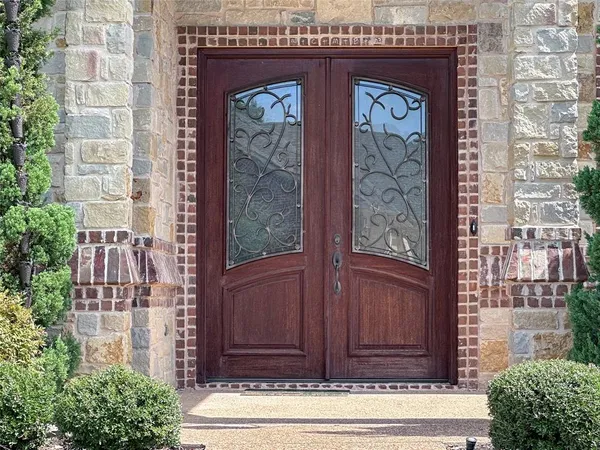 a front view of a house with a door