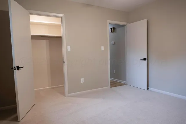 a view of an empty room with closet area