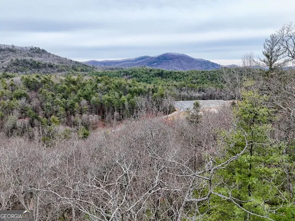 a view of a lake with mountains in the background