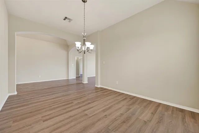a view of a chandelier in a room