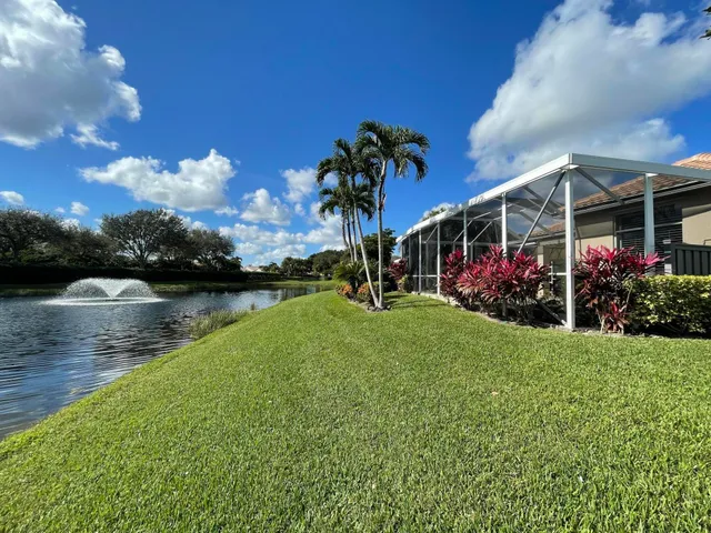 a view of a lake with a park