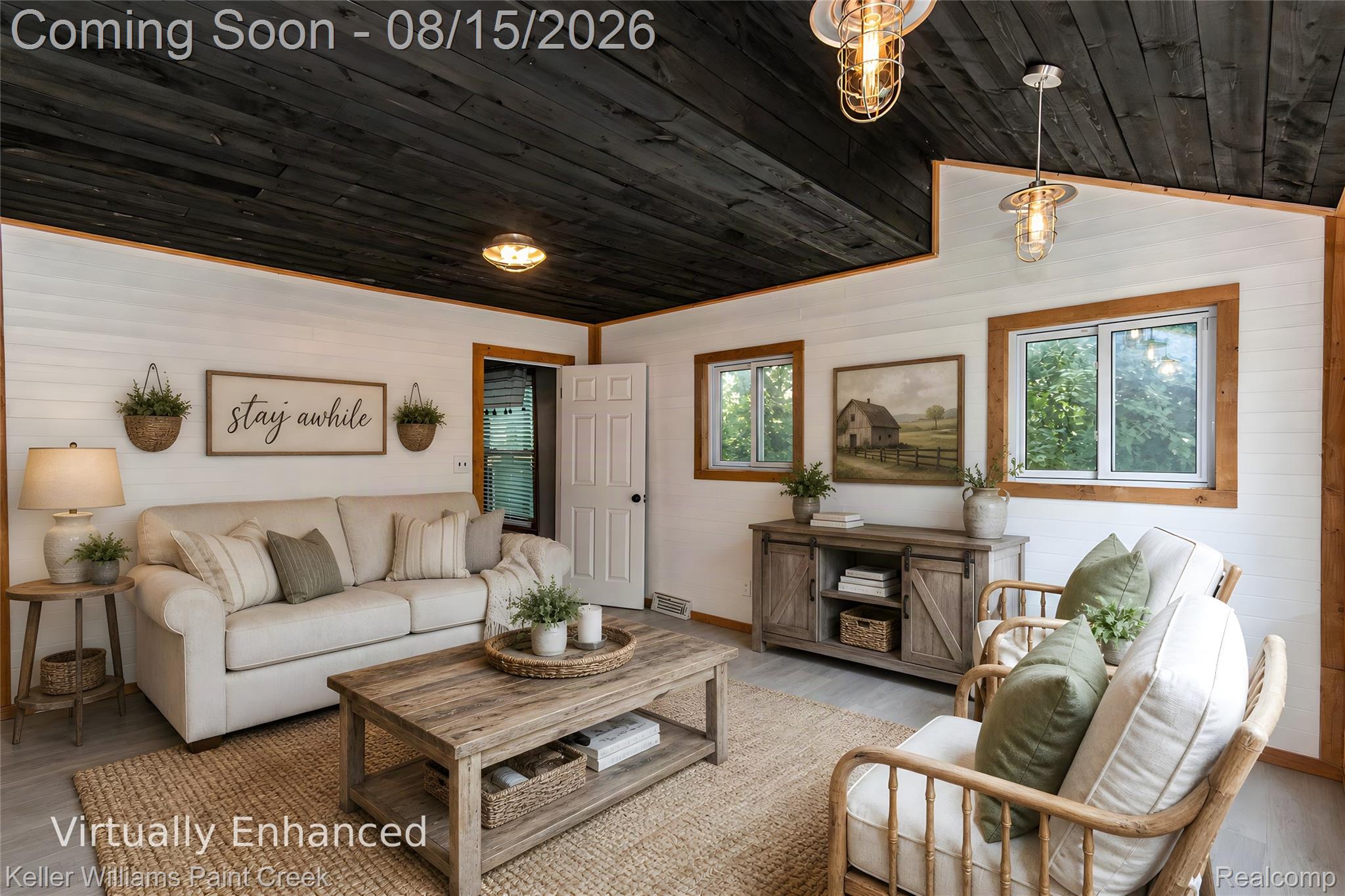 330 East Washington Street Romeo, MI 48065 - Photo 27 of 68 Black wood plank ceiling with recessed lighting
