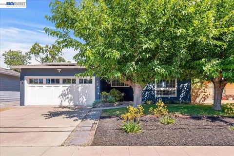 a front view of a house with a garden and a tree
