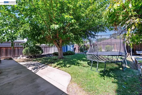 a view of a garden with a slide