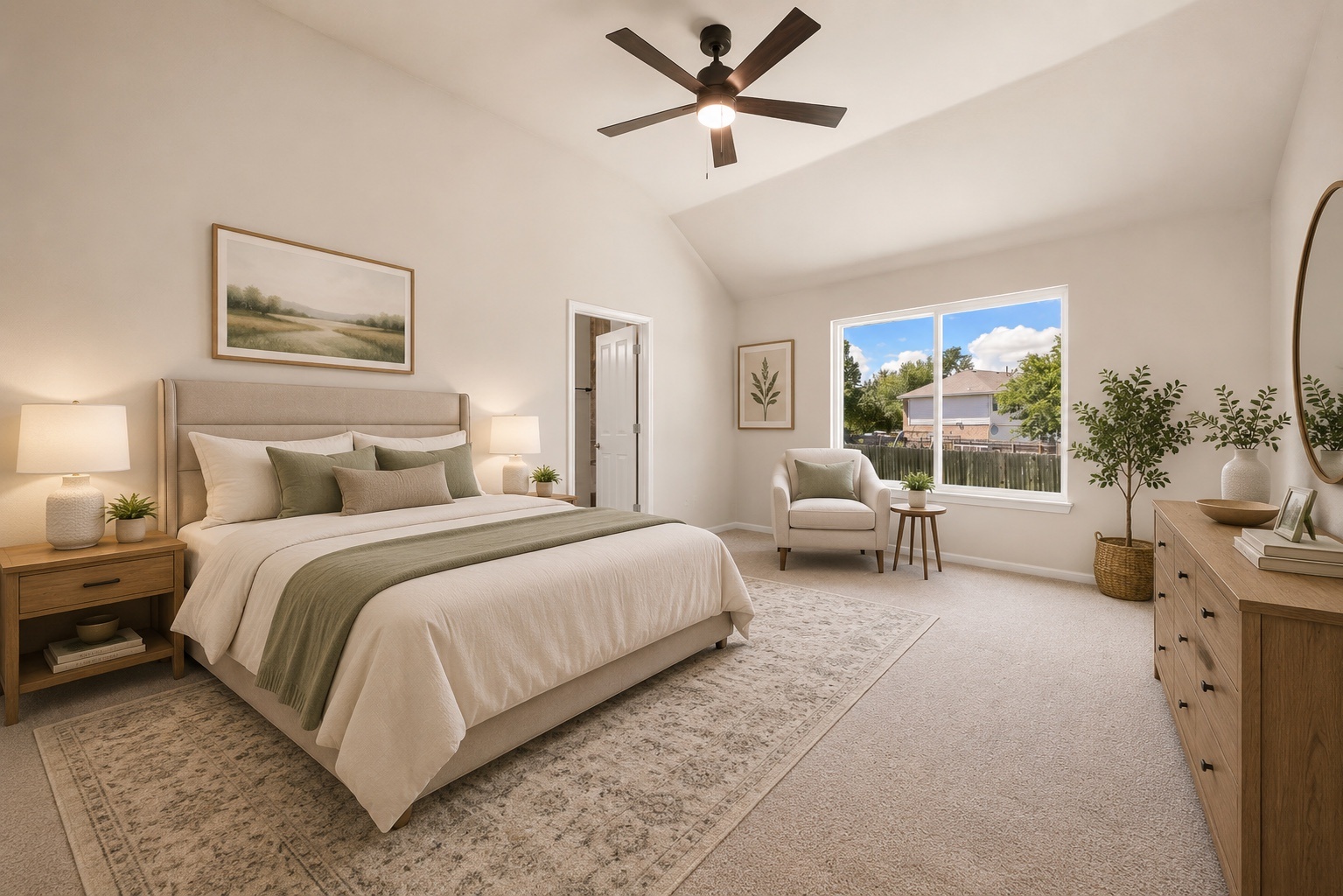 1100 Springbrook Road Pflugerville, TX 78660 - Photo 14 of 23 Primary Bedroom with vaulted ceilings. The photo has been virtually staged
