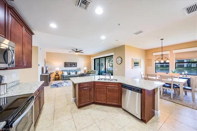 a large kitchen with lots of counter top space