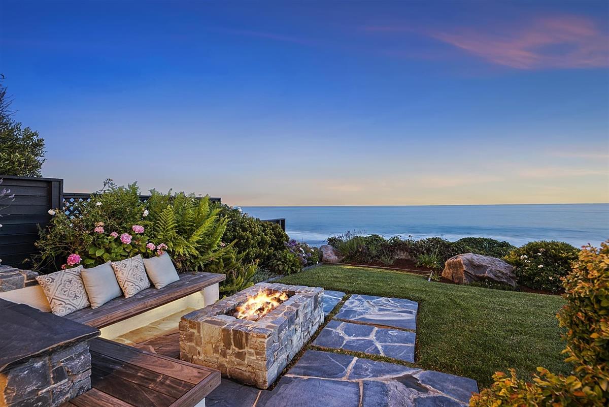 an outdoor space with furniture