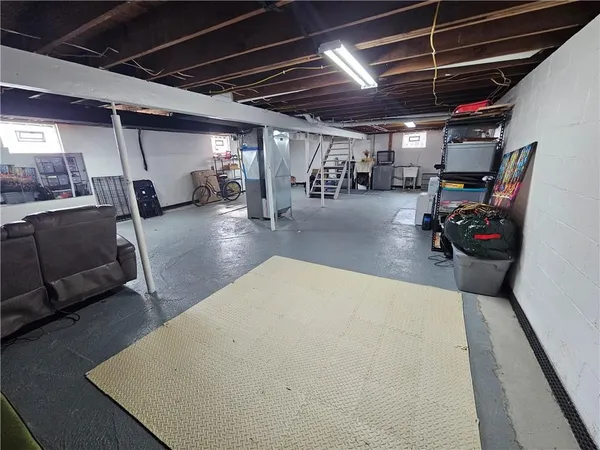 a view of balcony with wooden floor