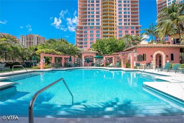 a view of a swimming pool with a patio