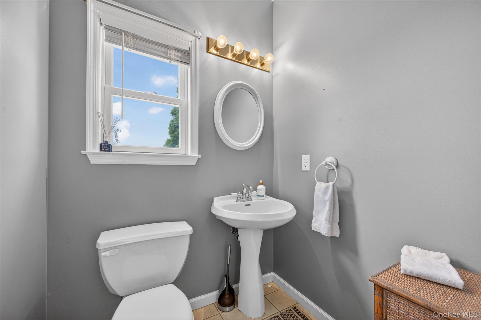 19 Bull Mine Road Chester, NY 10918 - Photo 19 of 42 Well-lit Down stairs bathroom featuring a pedestal sink, toilet, and window with a white frame