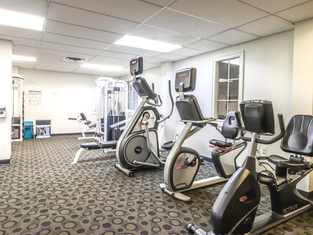 a view of a room with gym equipment