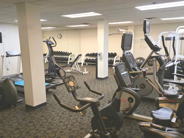 a view of a room with gym equipment
