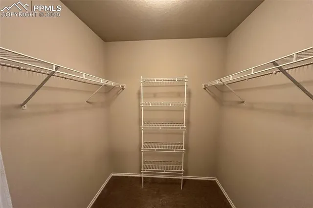 a view of walk in closet with clothes