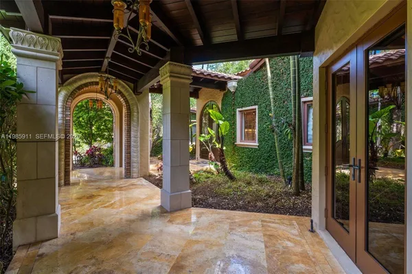 a view of porch with a tv