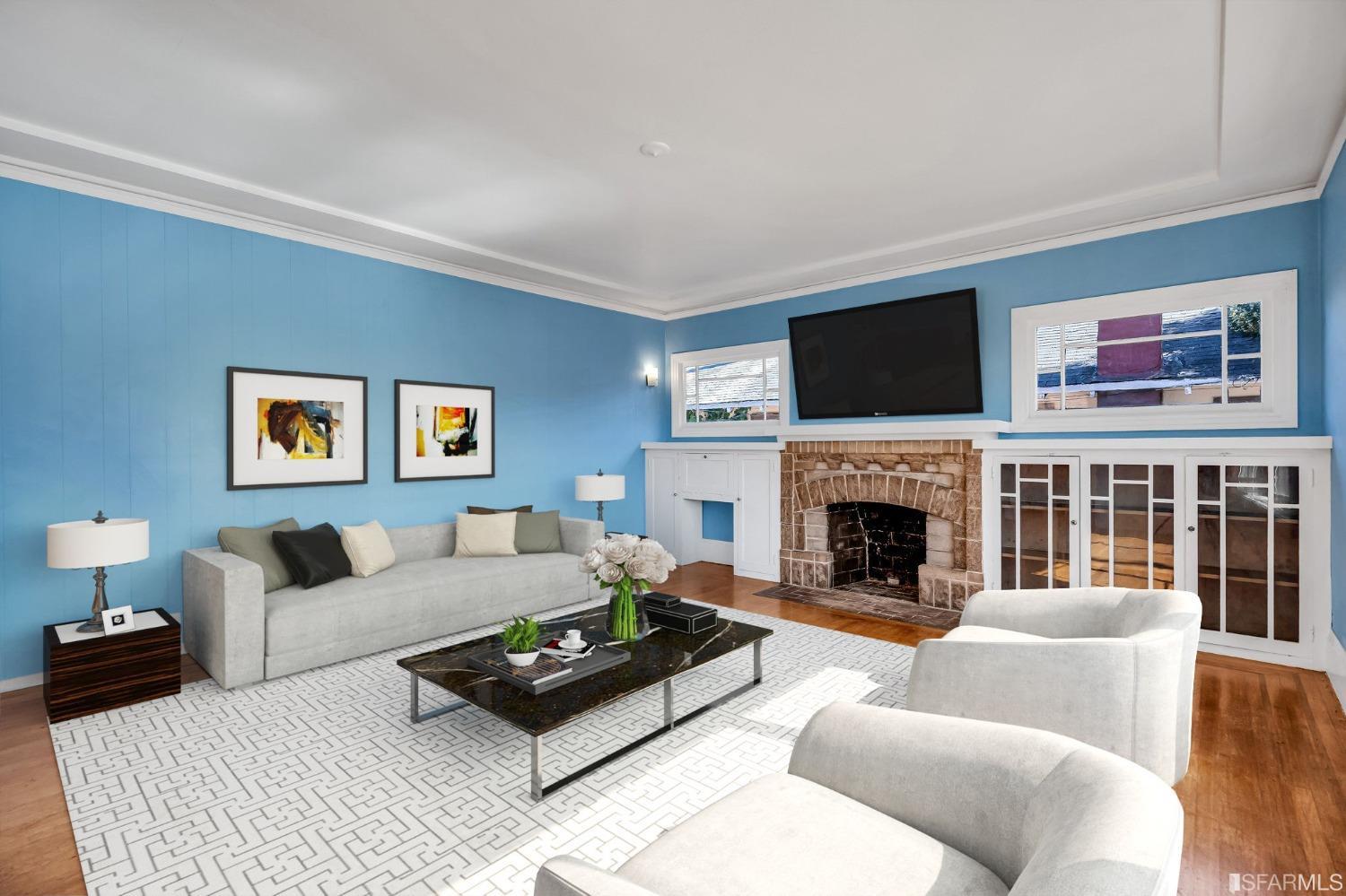 2123 Byron Street Berkeley, CA 94702 - Photo 12 of 54 a living room with furniture and a fireplace