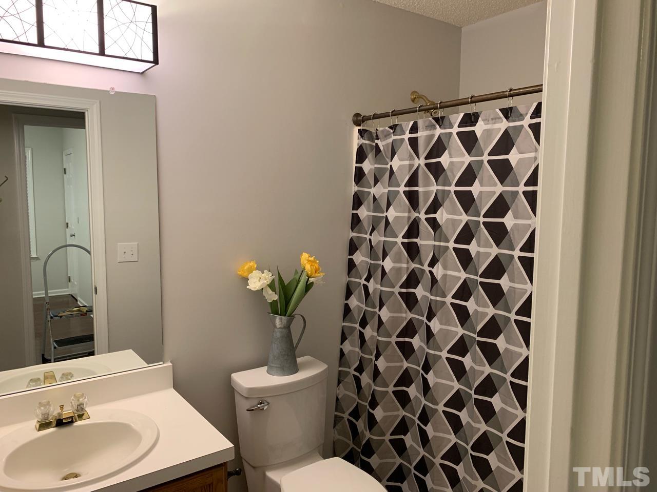 4516 Drewbridge Way Raleigh, NC 27604 - Photo 16 of 23 a bathroom with a sink a toilet and shower curtain