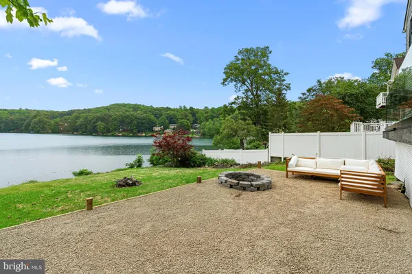 a swimming pool with lake view