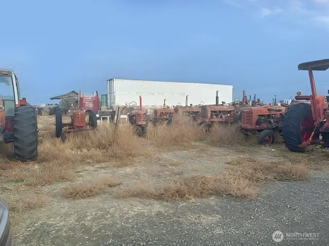 a view of a terrace with a city view