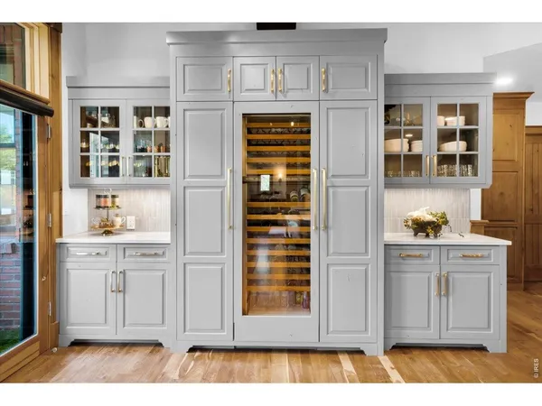 a view of cabinets and window