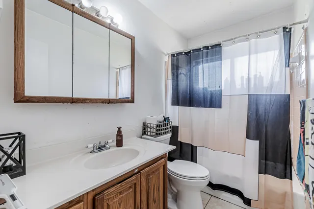 a bathroom with a sink toilet vanity and shower