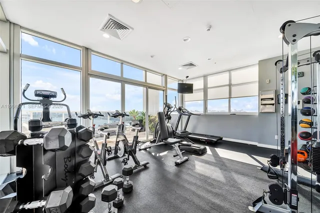 a view of a room with gym equipment