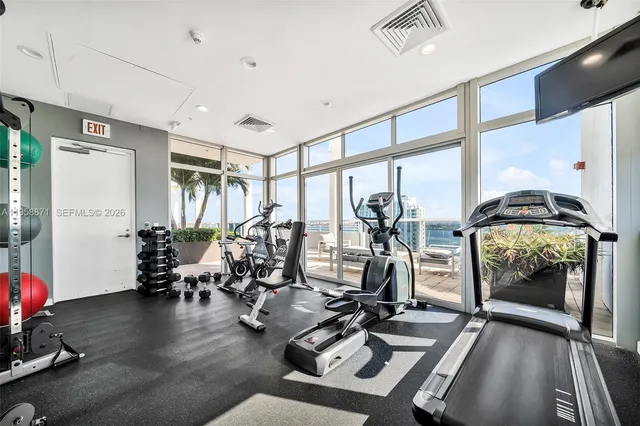 a view of a room with gym equipment