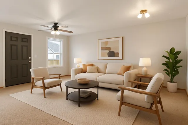 a living room with furniture