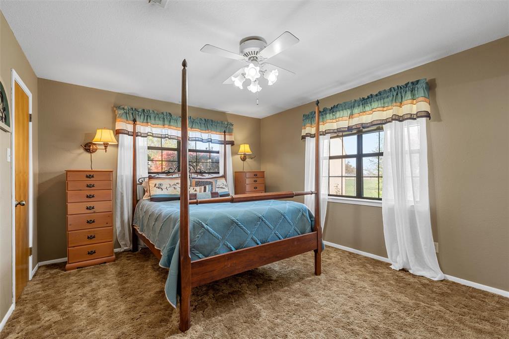 117 North 9th Street Lott, TX 76656 - Photo 11 of 28 Bedroom featuring ceiling fan, carpet, and multiple windows