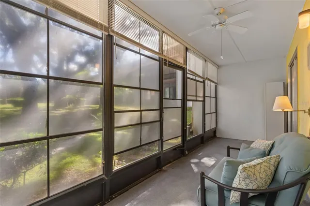 a room with glass door