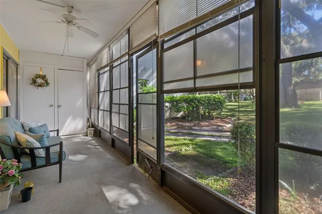 a view of a porch with a yard