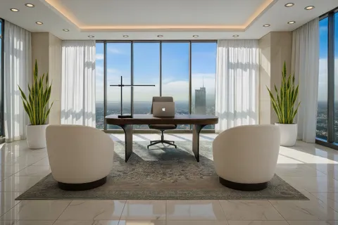 a view of a room with a balcony