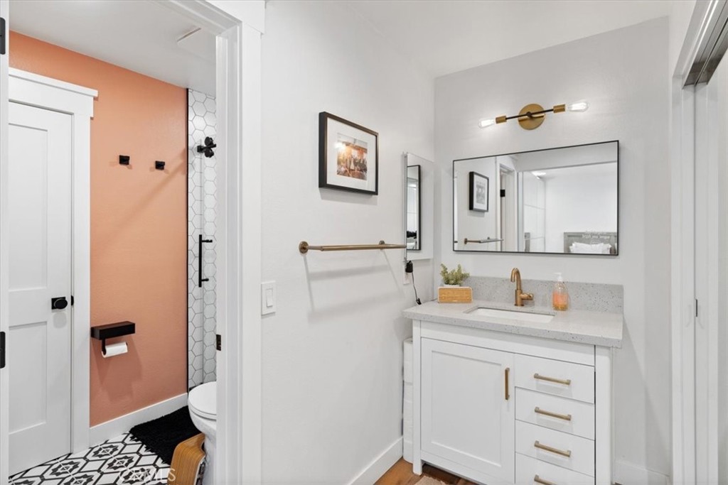16873 Donwest Tustin, CA 92780 - Photo 29 of 42 a bathroom with a sink a vanity and a mirror