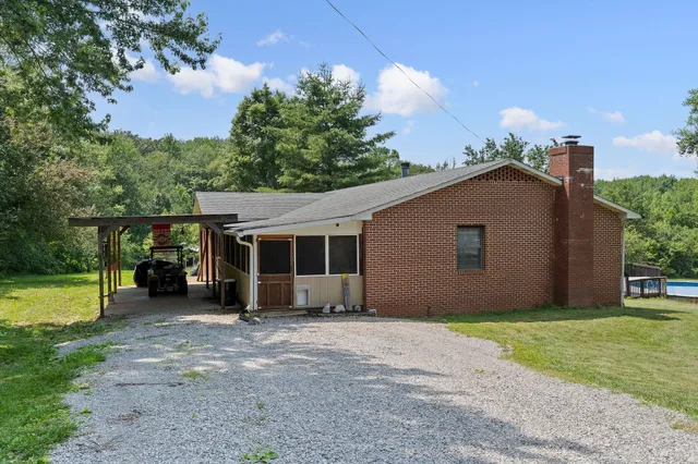 a view of a swimming pool with a yard