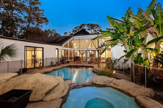swimming pool view with seating space