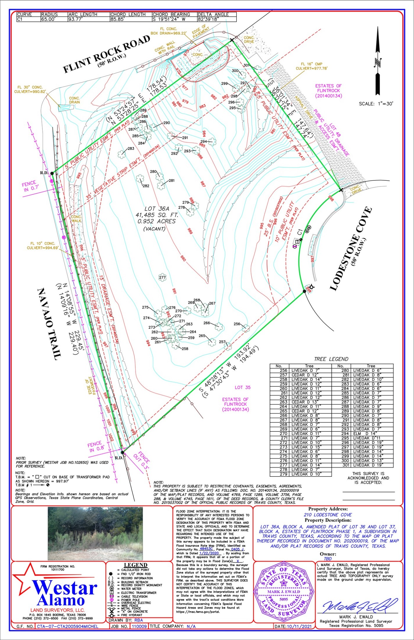 210 Lodestone Cove Austin, TX 78738 - Photo 30 of 32 Topo survey dated 10/11/2021.