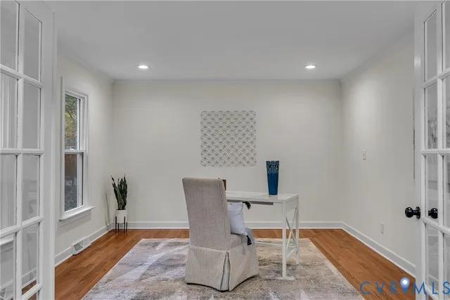 a chair and a table in a room