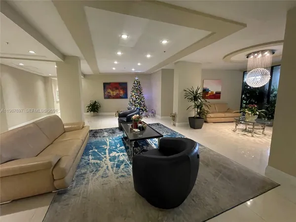 a view of a garden with a tree