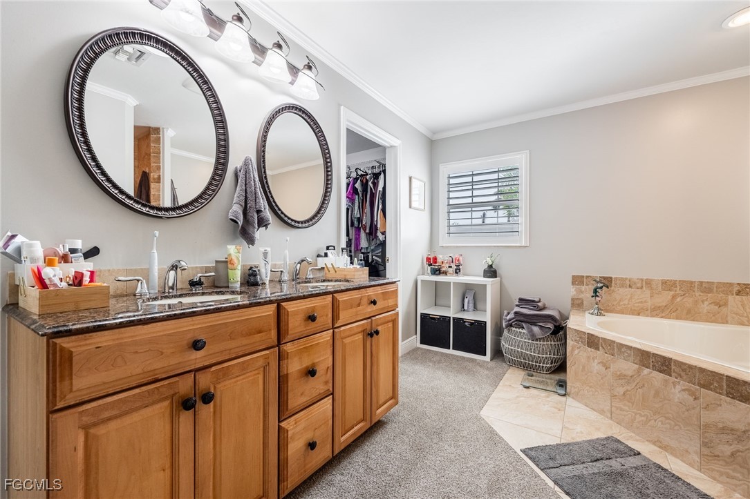 8327 Riviera Avenue Fort Myers, FL 33919 - Photo 28 of 49 a spacious bathroom with a sink a mirror a vanity and a bathtub