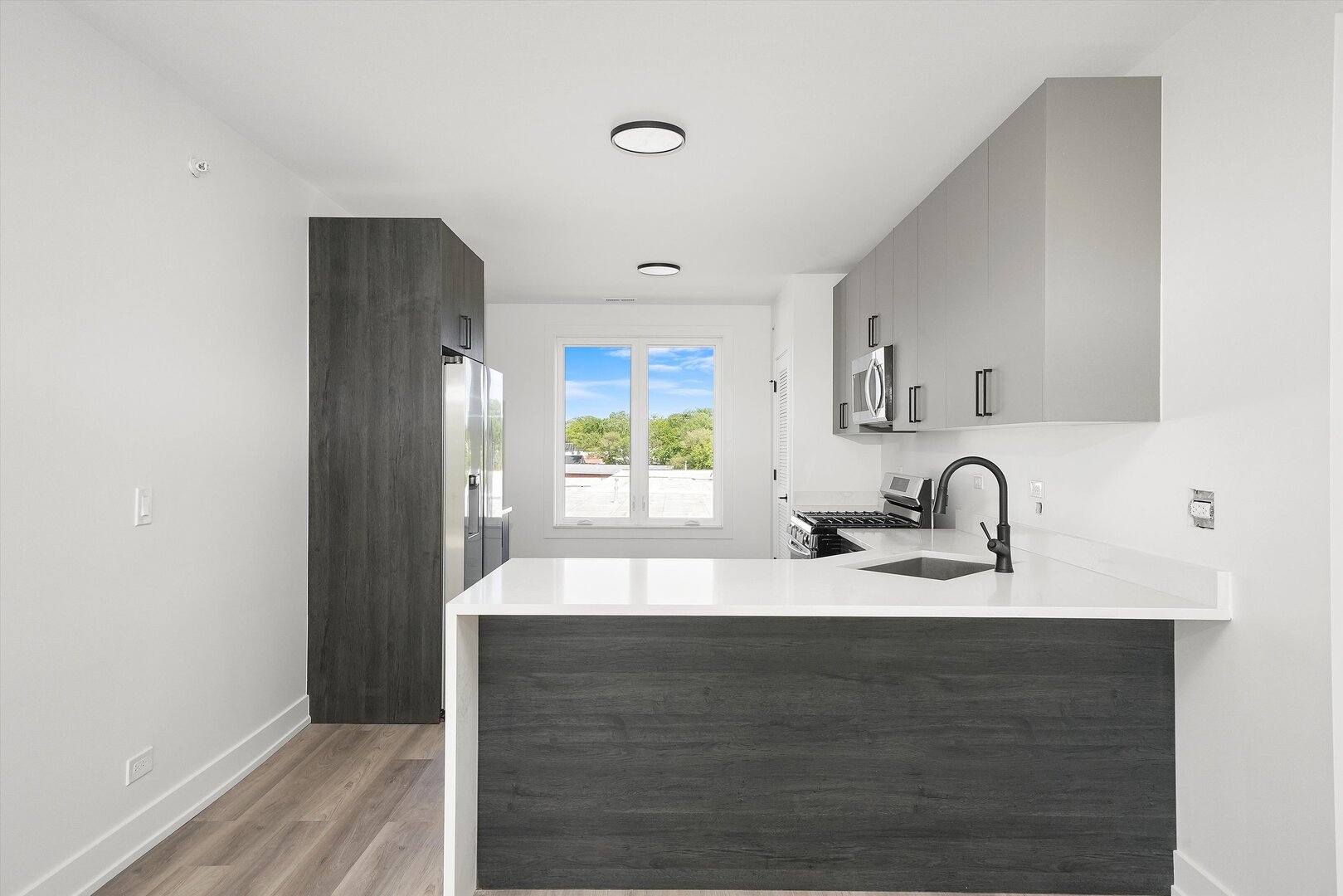 2030 Greenwood Street, Unit 206 Evanston, IL 60201 - Photo 4 of 27 a kitchen with granite countertop a sink cabinets and window