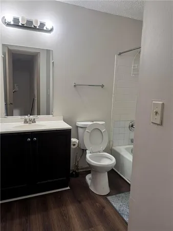 a bathroom with a sink toilet a mirror and vanity