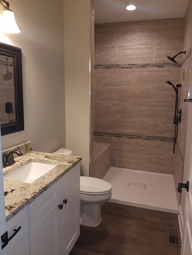 26501 Stephanie Drive Channahon, IL 60410 - Photo 13 of 14 a bathroom with a granite countertop sink toilet and shower
