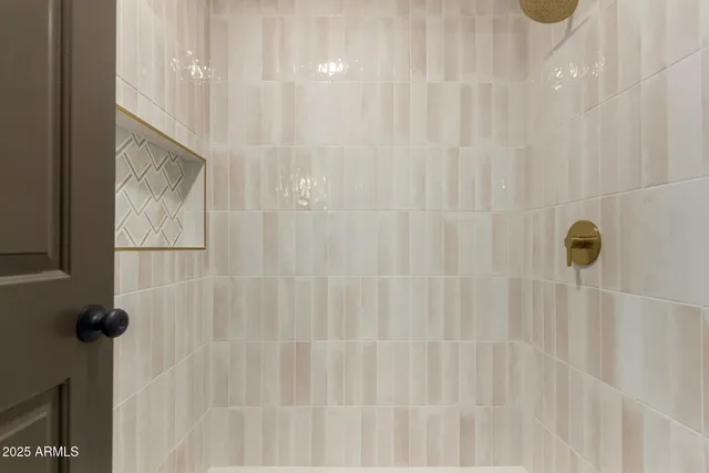 a view of a bathroom with a shower curtain
