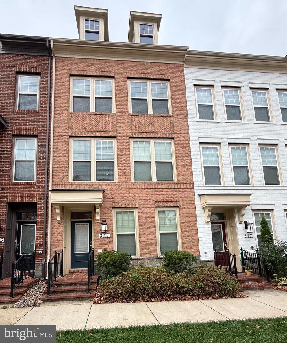 a front view of a brick building
