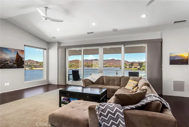 a view of a bathroom with dual sinks