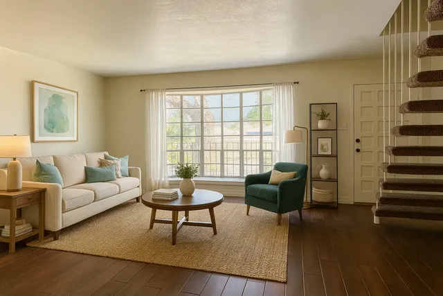 a bedroom with a bed and a couch