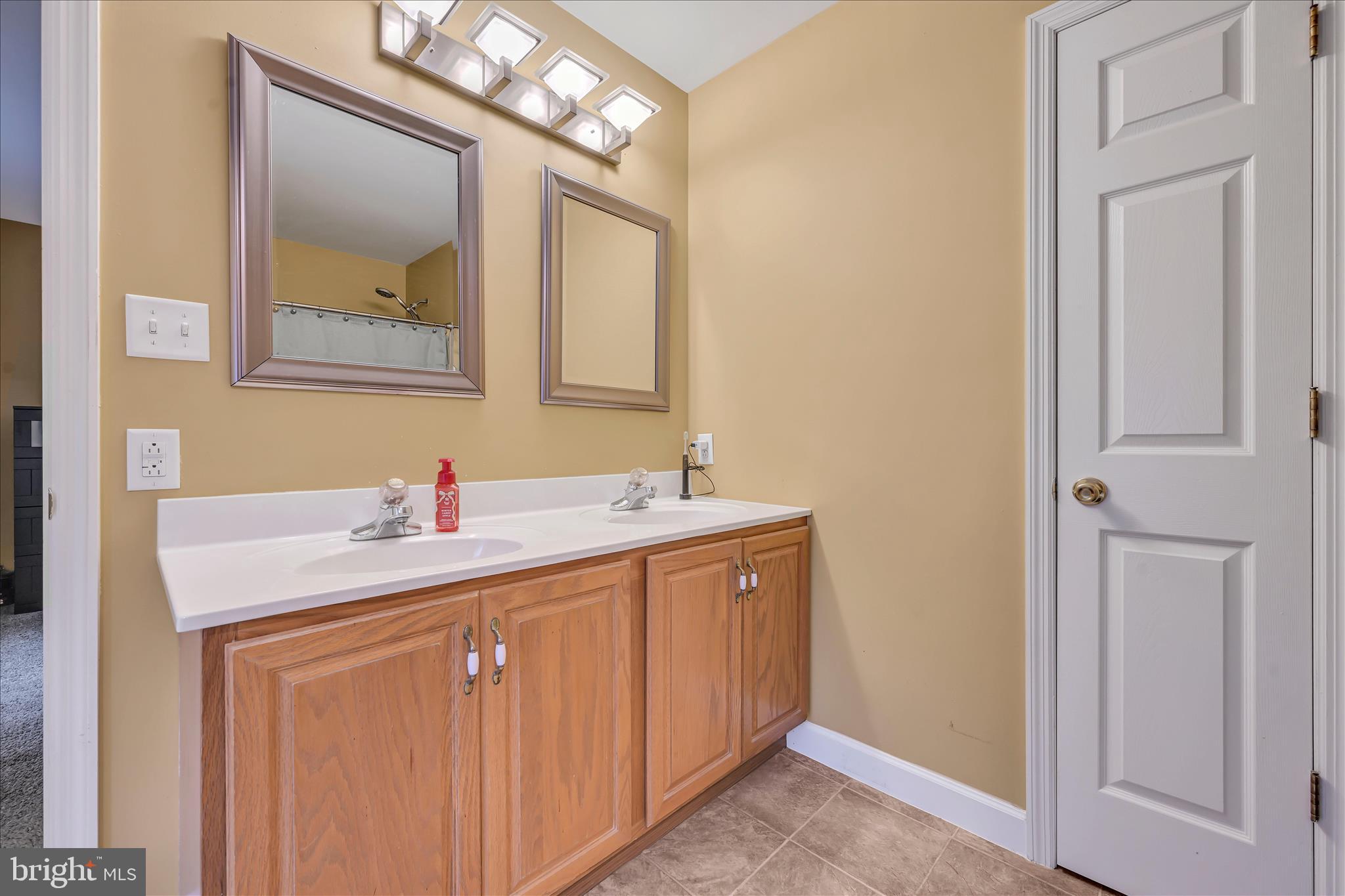 247 Bainbridge Circle Reading, PA 19608 - Photo 14 of 30 a bathroom with a granite countertop sink a large mirror and a shower