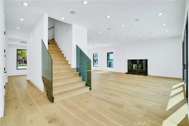 a view of a hallway with staircase